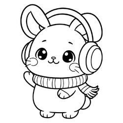 Аниме кролик в наушниках и шарфе