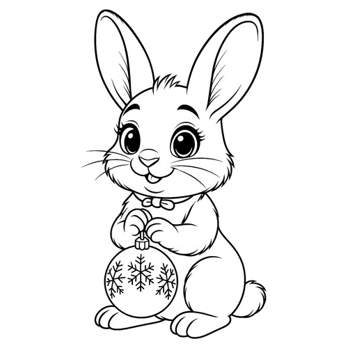 Раскраска Зайка с новогодним шаром