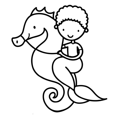 Раскраска Русалка на морском коньке