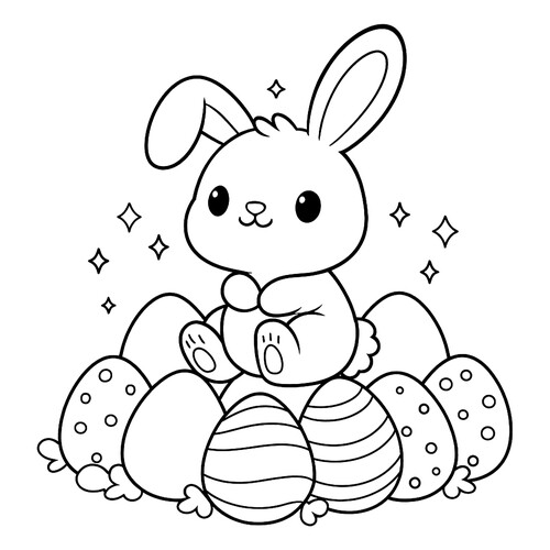 Раскраска Кролик сидит на яйцах