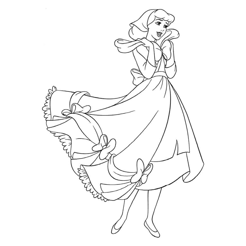 Раскраска онлайн Золушка принцесса в платье бесплатно