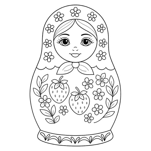 Раскраска Матрёшка с земляничками