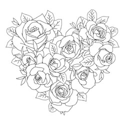 Раскраска Валентинка розы в форме сердца