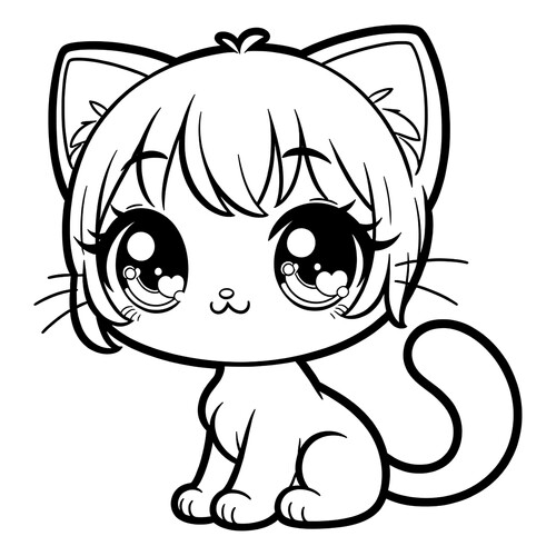 Раскраска Аниме мультяшный котик