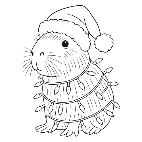 Раскраска Капибара с новогодней гирляндой