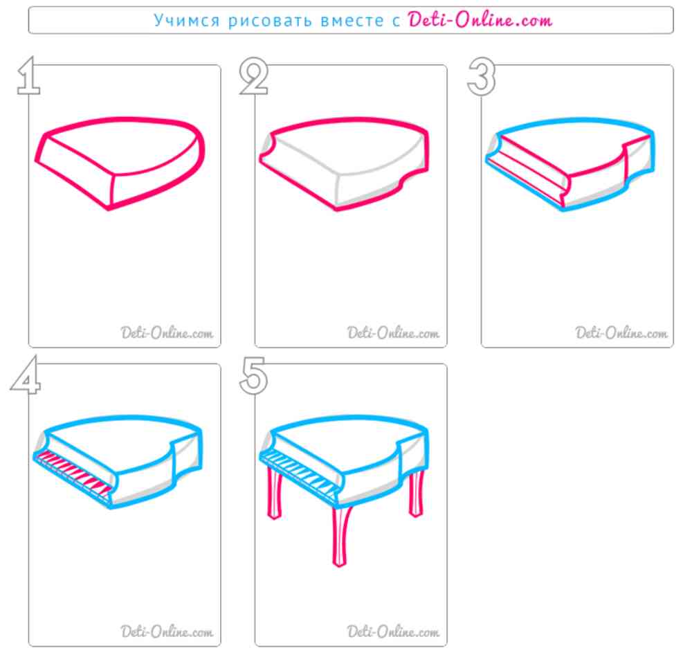 Как нарисовать пианино карандашом поэтапно для детей