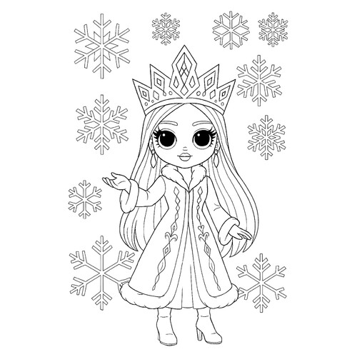 Раскраска ЛОЛ ОМГ Снежная королева и снежинки