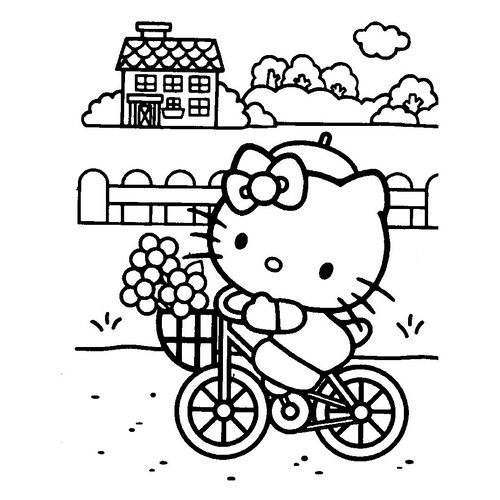 Раскраска Китти на велосипеде собралась в магазин