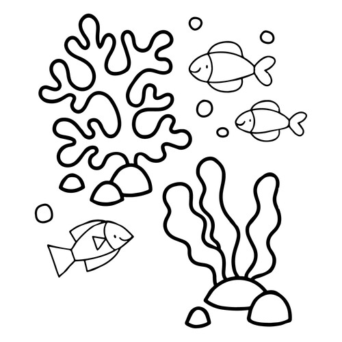 Раскраска Рыбки плавают среди водорослей