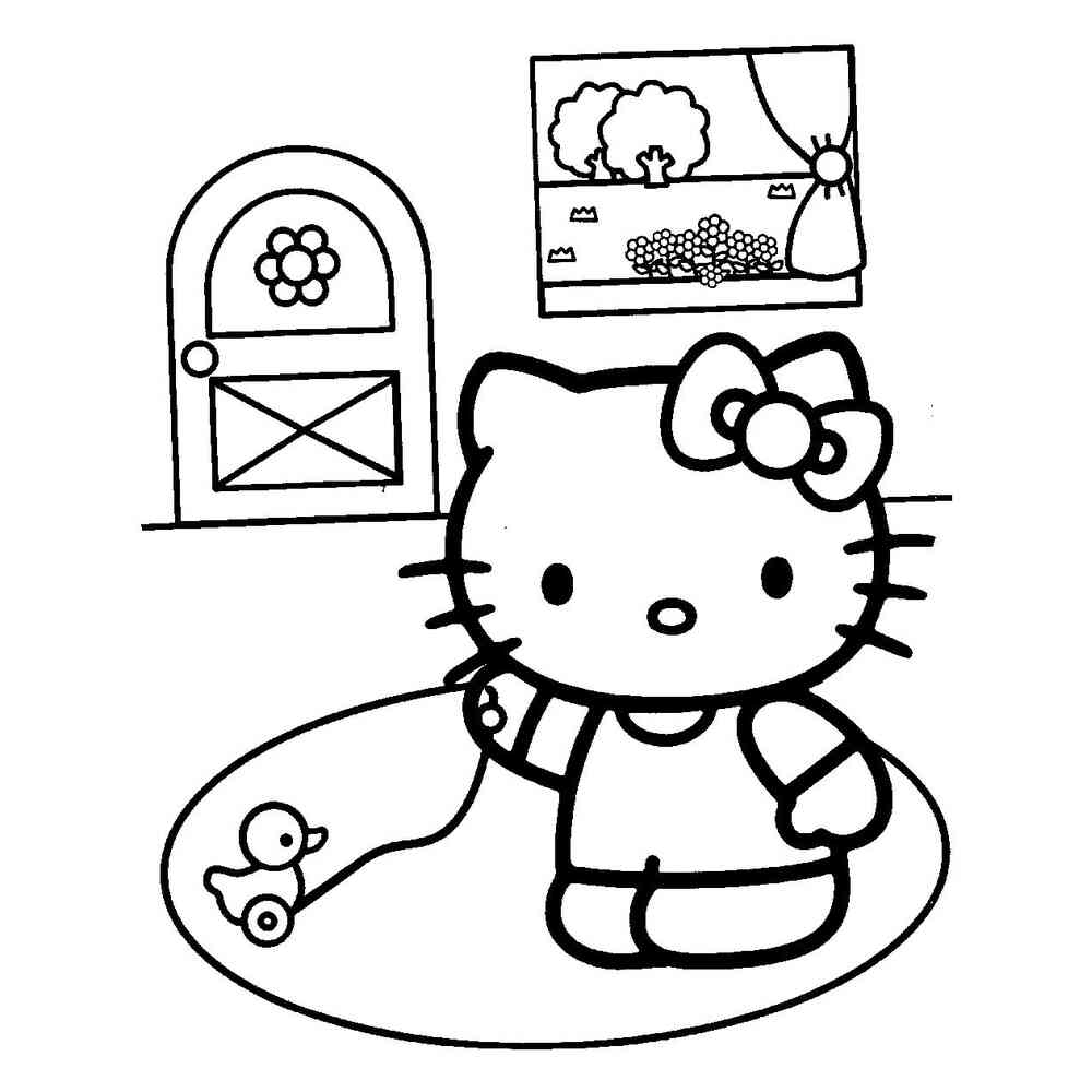 Раскраска Kitty с уточкой распечатать или скачать