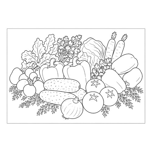 Раскраска Много овощей