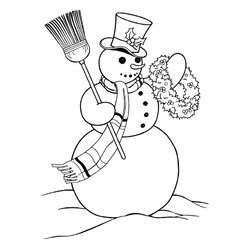 Раскраска Снеговик с цветочным венком