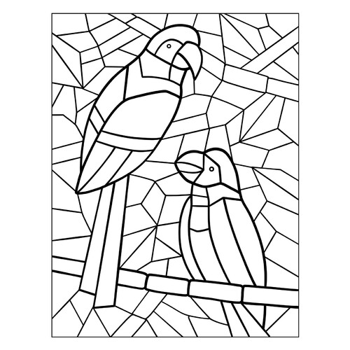 Раскраска Мозаика два попугая