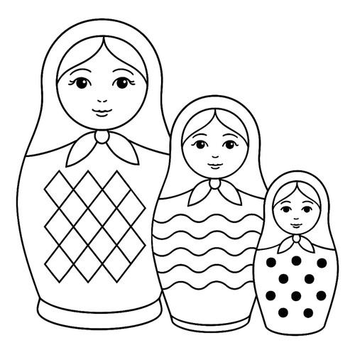 Раскраска Матрёшки с геометрическими узорами
