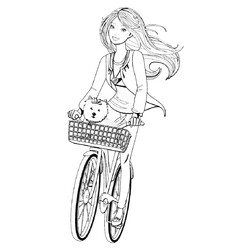 Раскраска Барби с собачкой на велосипедной прогулке