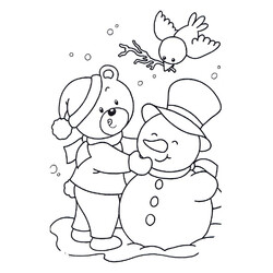 Снеговик, мишка и птичка
