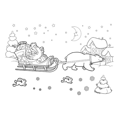 Раскраска Дед Мороз и Снегурочка спешат на праздник