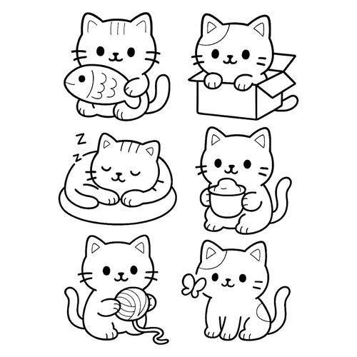 Раскраска Шесть маленьких котят