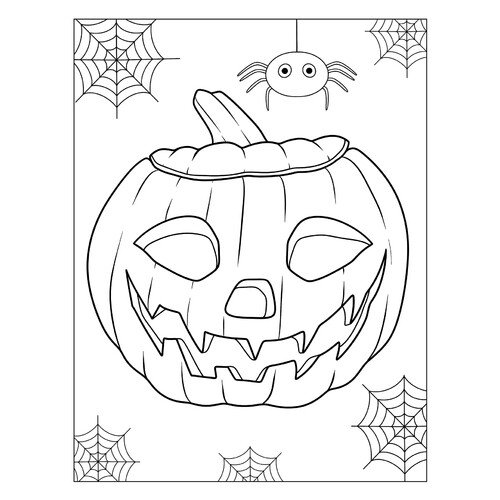 Раскраска Простая тыква и паутина