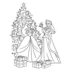 Раскраска Ариэль и Аврора на Новый год