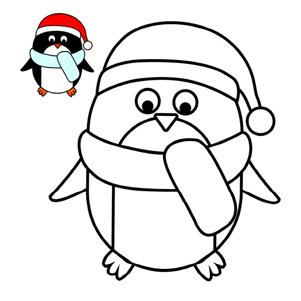 Раскраска новогодний пингвин