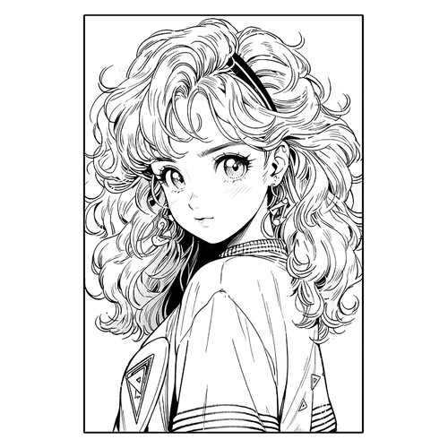 Раскраска Аниме девушка с роскошными волосами
