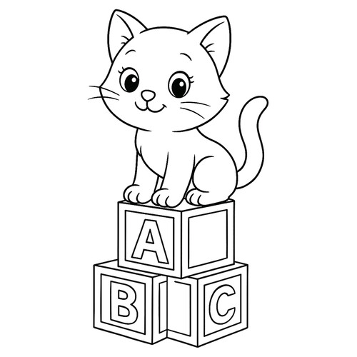 Раскраска Кошка на кубиках