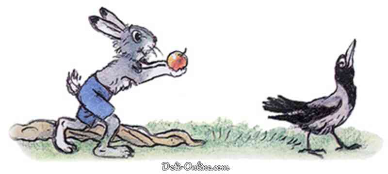 Смех вороны из мультика. Ворона из сказки мешок яблок. Сорока из мешок яблок. Заяц из сказки мешок яблок