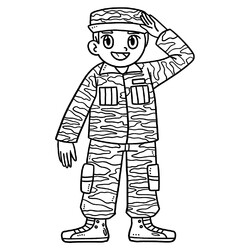 Раскраска Мультяшный солдат в камуфляжной форме