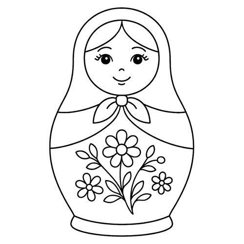 Раскраска Матрёшка с узором цветком