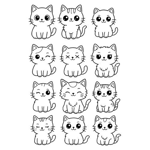 Раскраска 12 милых котят