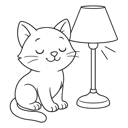 Раскраска Кот пригрелся возле лампы