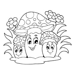 Раскраска Семья мухоморов