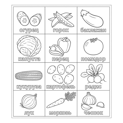 Раскраска Набор 12 овощей